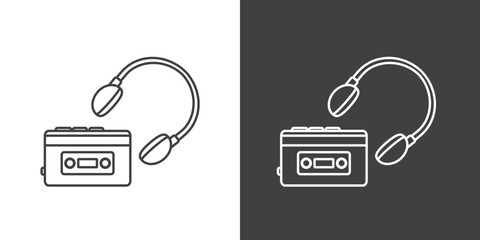 Icon of Retro cassette player with earphones. outline icons vintage records, musical devices and equipments for playing music from cassettes. Walkman isolated on white background. walkman icon vector 