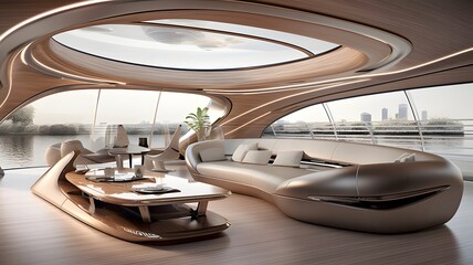 futuristic interior of luxury yacht. generative ai