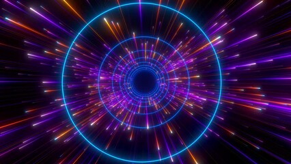 Wall Mural - abstract background in blue and purple neon glow colors. speed of light in galaxy. explosion in univ