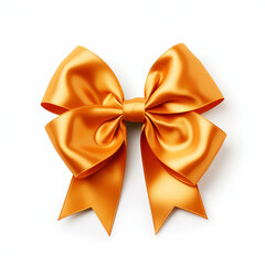 Wall Mural - Realistic orange party gift bow decoration against a white background