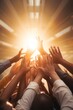 © Ben - Team Members Raise Their Hands in Celebration of Success, Signifying the Achievement of a Common Goal Through Collaborative Teamwork and Effective Management, Demonstrating Unity