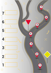 road and fork symbolizing forward movement, infographics and inscriptions