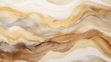 Abstract Brown Golden Shiny Glow Wavy Background. Gold Glitter Waves In Earth Tone Colors Textured Design. Luxury Caramel Chocolate Cocoa Coffee Fluid Texture. .