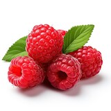 Fototapeta  - Handful of ripe juicy raspberries isolated on white background.