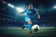 © thejokercze - Football player kicking ball in soccer stadium