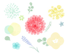 カラフルな水彩イラスト春の花々　北欧風