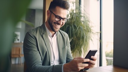 Smiling businessman using mobile phone