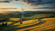 Harmony of Nature and Technology. Captivating Sunset Views with Wind Turbines. Generative AI