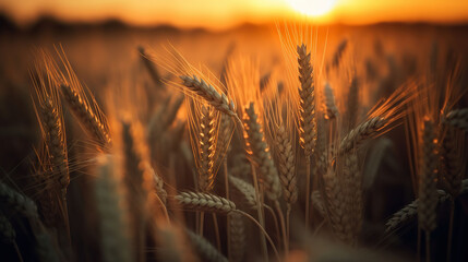 Wall Mural - Wheat Field Aglow at Sunset. Generative AI