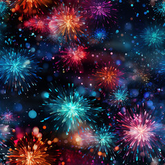 exploding fireworks multicolor sparks seamless, pattern, texture, background