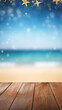 © red_orange_stock - Empty wooden table top with bokeh on blur beach background