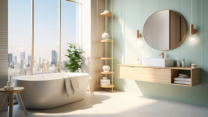 Wall Mural - modern bathroom design characterized by its clean and minimalistic lines