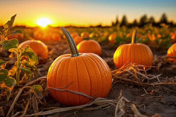 the bounty of the season with a field full of ripe pumpkins for halloween
