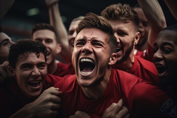 group of football soccer players celebrating a goal Team Celebration