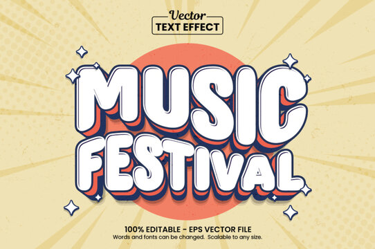 editable text effect - music fest vintage cartoon template style premium vector