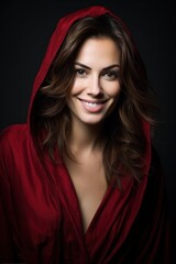 Poster - Beautiful smiling woman in dark red terry robe.