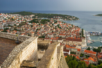 Canvas Print - Aerial view of Hvar town island in Croatia