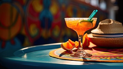 Fresh cocktail with sombrero on the table AI Generative