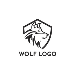 Wall Mural - Wolf head logo design creative idea with shield