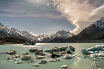 Wall Mural - Group of icebergs on the surface of the Tasman Lake in the Mt Cook National Park