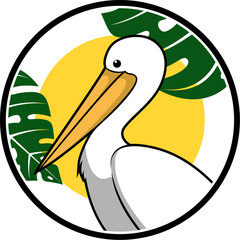 Poster - Circular shape with pelican and tropical leaf