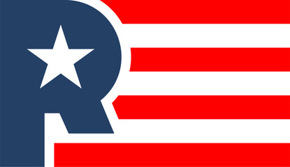 Poster - R initial with american flag