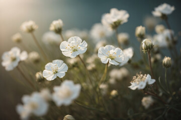 Wall Mural - Gypsophila dry little white flowers light macro