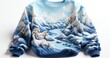 sweatshirt with a winter scene painting on it, in the style of surreal 3d landscapes, traditional chinese painting, detailed world-building, bold, cartoonish lithographs, dragoncore, airbrush art, rea