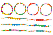 Set Funky Bracelet. Handmade Collection Love Plastic Beads Kidcore Y2K Jewelry. Vector Elements Hand Drawn 90s Style