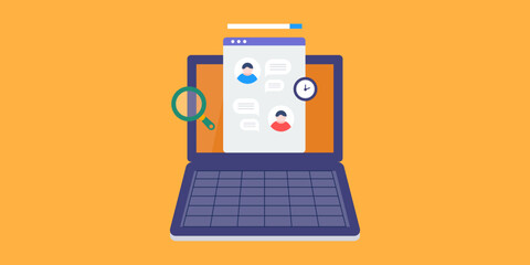 Wall Mural - find and restore previous chat history, message dialogue box web application laptop screen, vector i