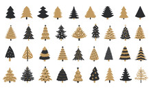 Set Of Different Christmas Trees. Flat Style.