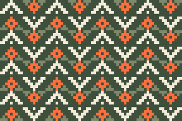 Wall Mural - Ikat tribal Indian seamless pattern ethnic aztec fabric carpet mandala ornament native boho motif tribal textile geometric african american oriental traditional vector illustrations embroidery styles.