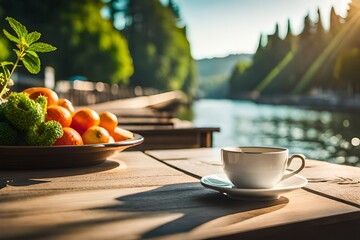 Wall Mural - cup of coffee and fruit