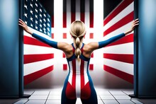 A Young Woman Dressed In The Colors Of The American Flag Vector Illustration