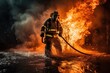 © Stavros - 911 - firefighter while extinguishing a fire. Brave people doing dangerous work.