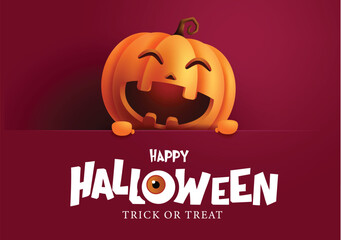 Wall Mural - happy halloween text vector template design. halloween trick or treat with pumpkin lantern elements 