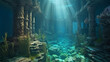 3D illustration based on the legend of the lost city of Atlantis, underwater city. Generative AI