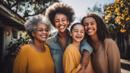 Wall Mural - African american family, young daughter, mom, grandmother and great grandmother.