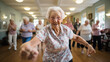 Elderly women doing exercise in the nursing home, senior movement and recreation, never too old for working out.