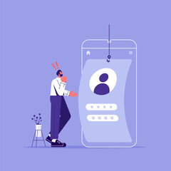 Web phishing illustration on mobile concept, cyber crime of password theft illustration