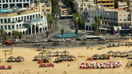 Wall Mural - Tel Aviv promenade on summer day, Herbert Samuel, aerial drone view 4k, Israel