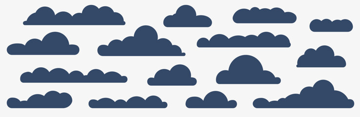 Wall Mural - Thunderclouds set. There is a half cloud in the sky. Set of abstract blue clouds isolated on white background. Vector illustration.