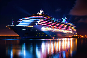 a huge cruise line travels across the sea. sea travel vacation. seascape overlooking a cruise liner.