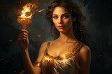 Fototapeta  - Greek goddess with torch in her hand. Generate Ai