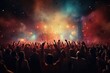 © Day Of Victory Stu. - celebration, concert, party, stage, club, event, night, festival, nightclub, show. night club on the stage has smoke and fire, now for concert festival. party attendees everyone put your hands up.