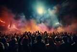 Fototapeta Pokój dzieciecy - celebration, concert, party, stage, club, event, night, festival, nightclub, show. night club on the stage has smoke and fire, now for concert festival. party attendees everyone put your hands up.