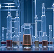 Laboratory glassware with colored liquid, science research and development concept, AI Generative