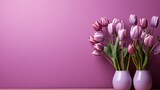 Fototapeta Tulipany - tulips on purple background, copy space