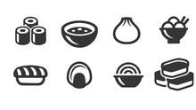 Japanese Sushi Food Icons Set: A Collection Of Vibrant And Delicious Sushi Icons
