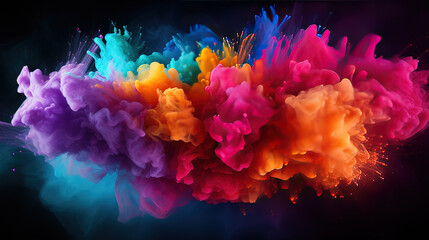 Colorful holi powder blowing up. Generative Ai